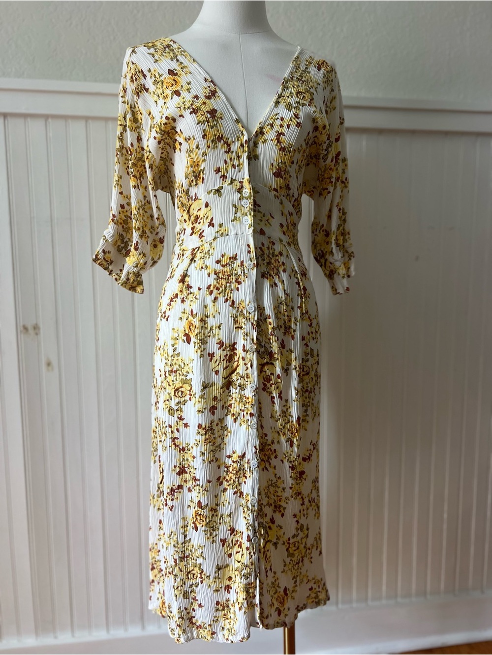 Women’s Faithful The Brand Rafa Yellow Floral Dress 4 Cottagecore Prairie Garden